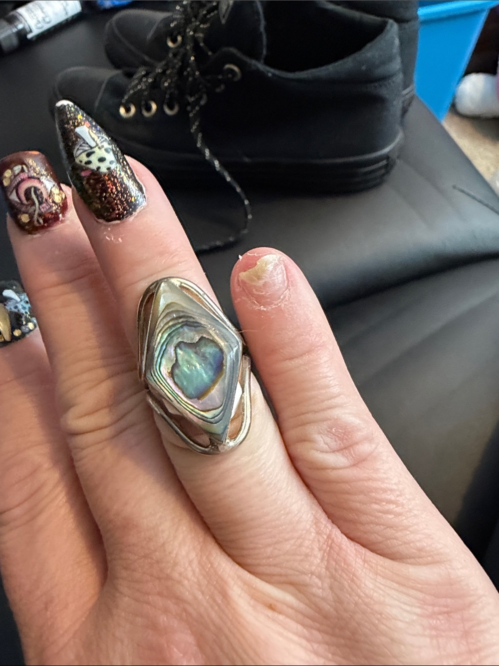Iridescent Abalone Shell Statement Ring - Silver-Tone
